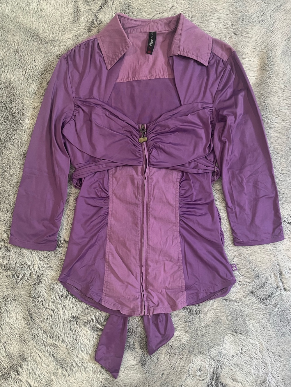 Women’s Purple Zip-Front Tie-Back Lounge Top